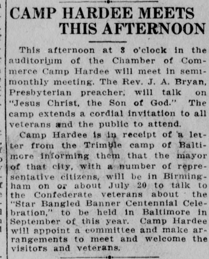 Camp Hardee Meets This Afternoon